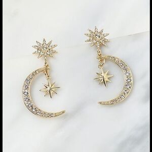 Christian Siriano New York Gold Tone Star and Moon Dangle Earrings